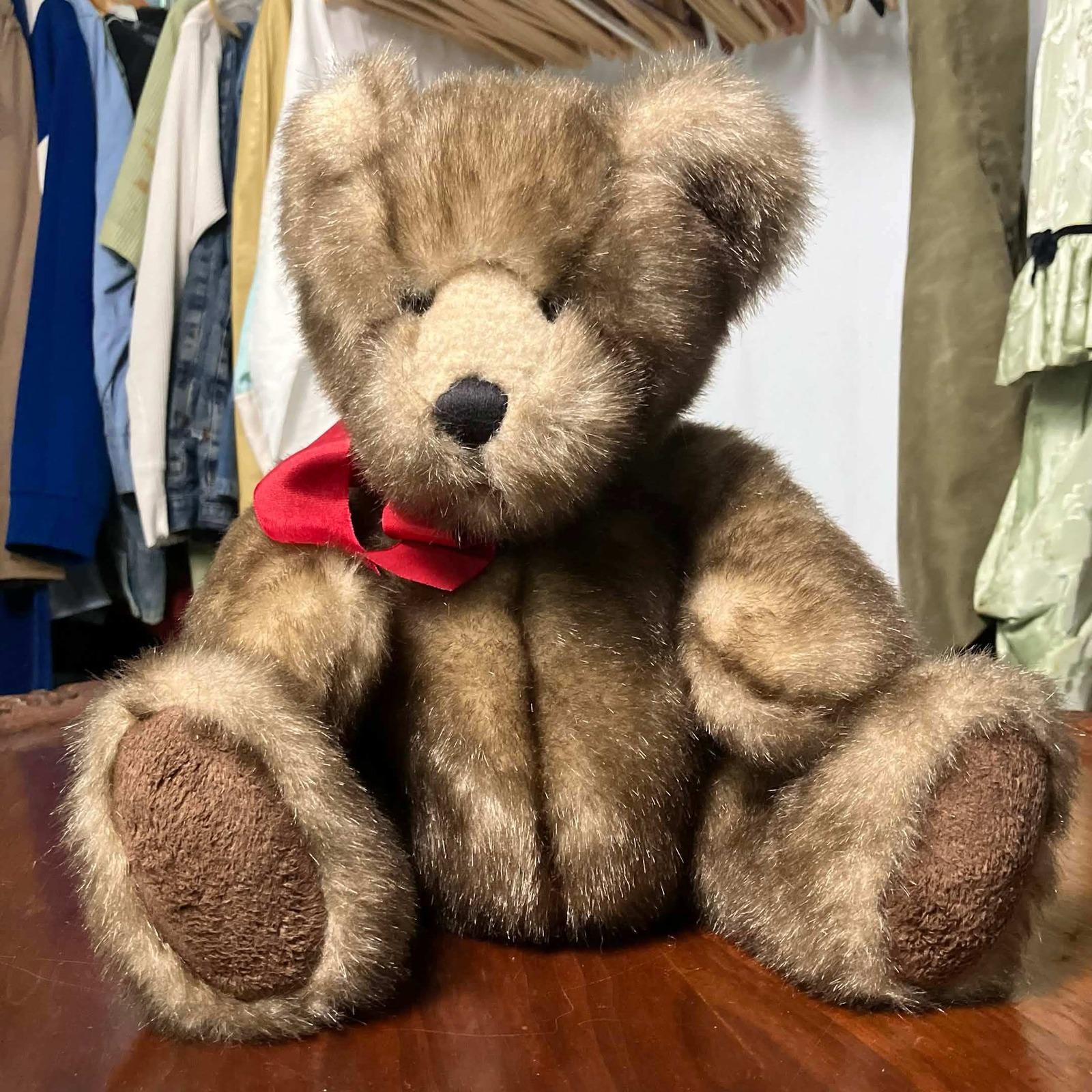 Vintage Teddy Bear With Brown Ribbon - Etsy