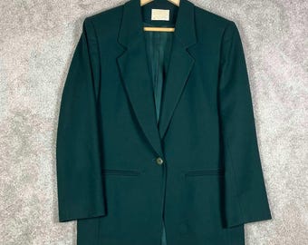 Pendleton Womens Dark Green 100% Virgin Wool Blazer Jacket Size 6 Made in USA