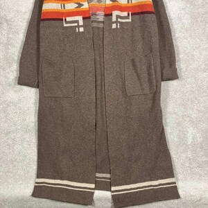 Pendleton Aztec Lambswool Cardigan Duster Brown Sweater Knit Size Large image 4