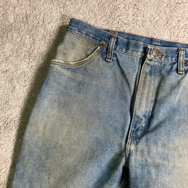 VTG 70s Wrangler Jeans Mud Faded Distressed Mens 34x32 (fit 32x29) Made In USA image 4