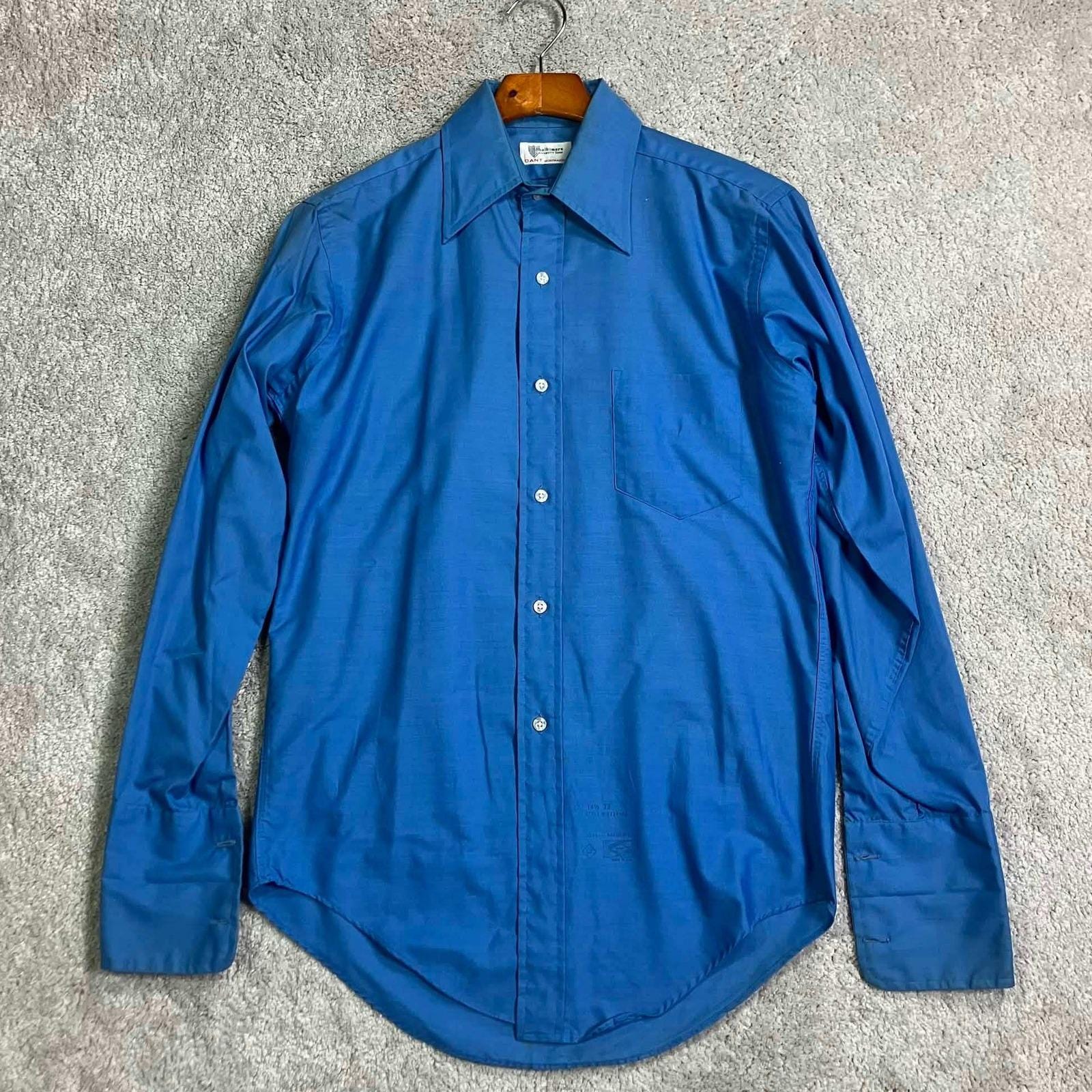 Gant, Vintage 60s Gant Dress Shirt Blue French Cuff Mens Size 14.5 32 Made In USA 50s