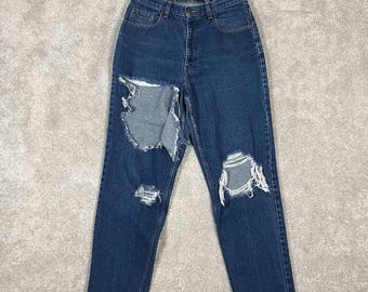 Vintage 90s Eddie Bauer Distressed High Rise Mom Jeans Blue Denim Size 12 Womens