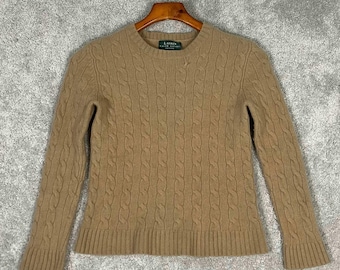 Ralph Lauren Cable Knit Merino Wool Cashmere Angora Sweater Petite Tan P/S