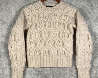 Vintage American Eagle Outfitters Shetland Wool Cable Knit Sweater Cream Small