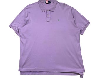 Vintage Ralph Lauren Polo Shirt Size XXL Mens Purple Short Sleeve Green Pony