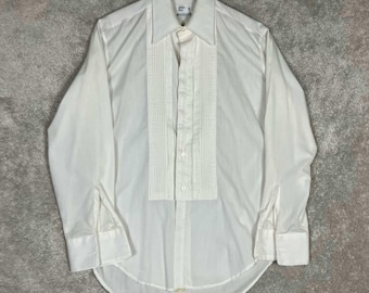 Vintage After Six Mens White Tuxedo Shirt Pleated Ruffle Front 16 34 Union Made
