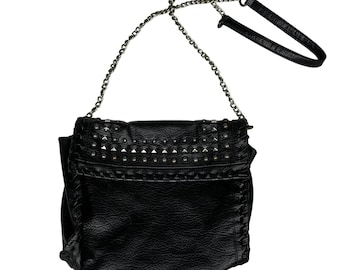 Leather Studded Chain Crossbody Bag Goth Grunge Archive Silver Brass Vegan