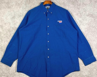 Vintage Riverside Pepsi Arbeitshemd Herren XL Blau Button-Down Langarm