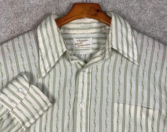 Camisa vintage de manga larga a rayas con botones para hombre Arrow Kent de los años 70, talla 16.5, sanforizada.