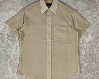 Vintage 70s Towncraft JCPenney Mens Tan Short Sleeve Button Up Shirt No Iron L