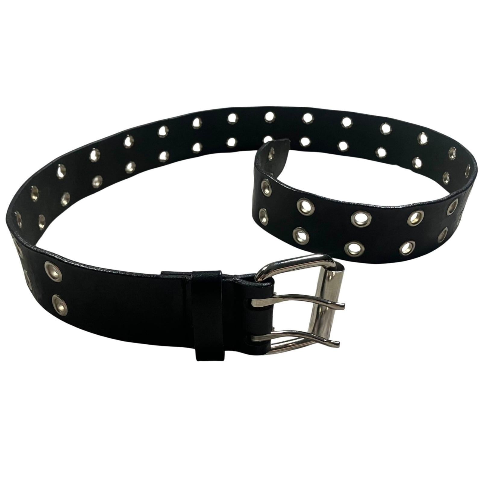 Y2K Faux Leather Double Grommet Belt Punk Goth Grunge Y2K 36