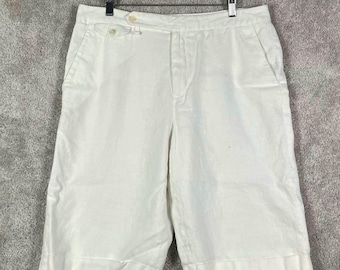 VTG Lauren Ralph Lauren White 100% Linen Bermuda Shorts Size 12 Luxury Coastal