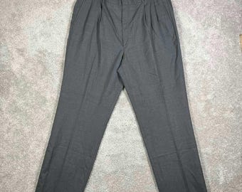 Vintage Lands End Pants Mens 40x30 Gray Wool Pleated Dress Slacks Made in USA