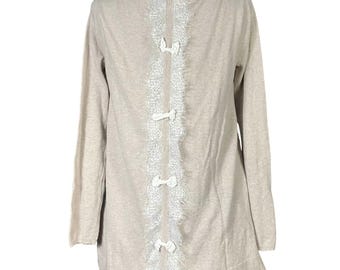 Suéter Lolita con detalle de lazo de encaje beige y manga larga para mujer, talla S