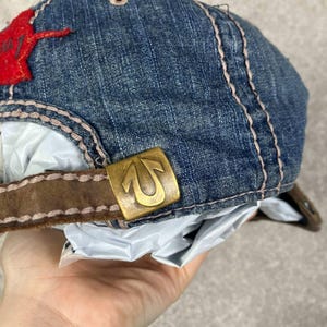 Vintage True Religion Horseshoe Denim Baseball Cap Blue Distressed Hat image 7