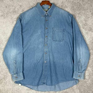 Vintage LL Bean Jeanshemd aus den 90er Jahren, Herren XL, Blau, Langarm, Knopfleiste, Hergestellt in den USA