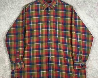 Vintage Viyella Mens XL Plaid Button Down Cotton Wool Shirt Made in USA