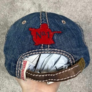 Vintage True Religion Horseshoe Denim Baseball Cap Blue Distressed Hat image 3