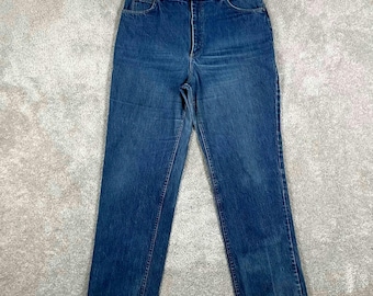 Vintage Lee Riders 34 x 31 heren blauwe jeans met rechte pijpen, hoge taille snorharen vervaagd