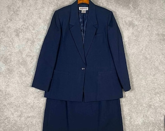 VTG Worthington Marineblauwe rokkostuumset blazer maat 16 Rokmaat 18 Made Japan