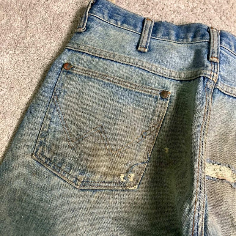VTG 70s Wrangler Jeans Mud Faded Distressed Mens 34x32 (fit 32x29) Made In USA image 8