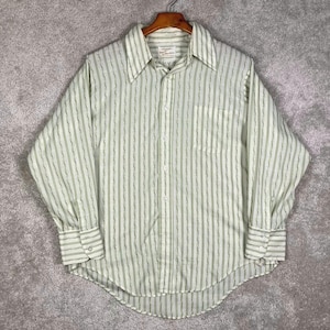 Vintage 60s Arrow Kent Collection Green Pattern Striped Made in USA Shirt 16.5