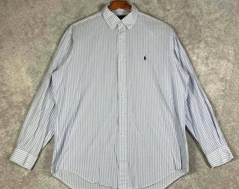 Camisa de manga larga a rayas azules y blancas para hombre Ralph Lauren Yarmouth, talla 16 (34/35), de algodón.