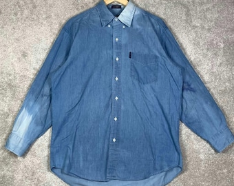 Koszula męska Vintage Ralph Lauren Chaps w kolorze niebieskim, dżinsowym, z długim rękawem, 16/32