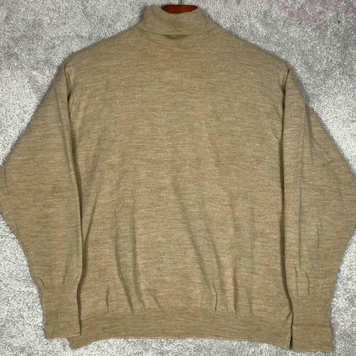 Vintage 70s Turtleneck Sweater Mens XL Tan 100% New Wool Superior 10s England, foto 1 di 5