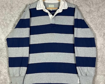 American Eagle Outfitters Rugby Shirt Herren XL Blau Grau Gestreift, Langarm
