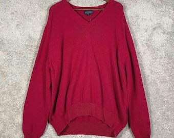 Suéter vintage Lands End para hombre, talla XL, rojo, cuello en V, 100% algodón, hecho en EE. UU.