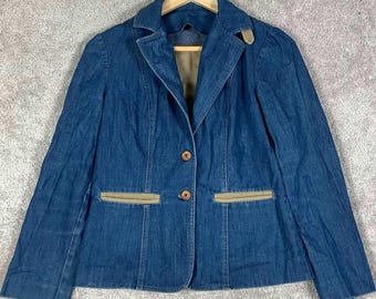 Vintage 60s Sporting Club Denim Blazer Jacket Blue Trim Womens Union Made 70s