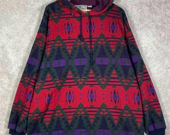 Klasyczny sweter z kapturem Pazzo Aztec Geometryczny Męski XL Czerwony Fioletowy Akryl