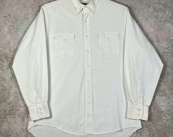 Camisa vaquera blanca de corte regular, estilo vintage Wrangler Cowboy Cut, tallas 15.5-34, con cola extralarga.