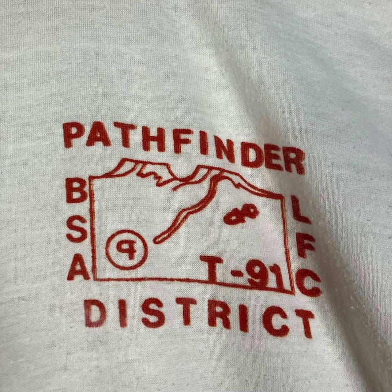 Vintage 70s Russell Athletic BSA Pathfinder District Ringer T Shirt White Red M image 3
