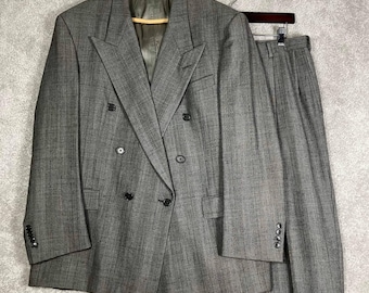 Vintage Christian Dior Monsieur Anzug 44R 33x28 Herren Grau Zweireiher Wolle