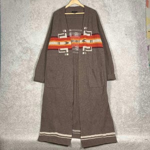 Pendleton Aztec Lambswool Cardigan Duster Brown Sweater Knit Size Large image 1
