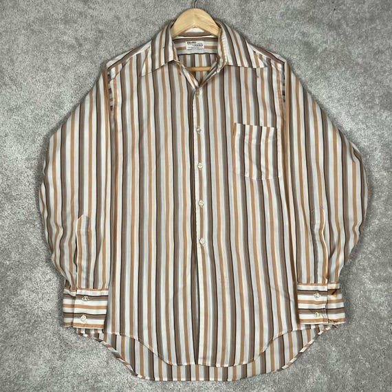 VTG 60s Enro Enduro Permanent Press Striped Shirt Mens Orange Atomic Mid Century View 3