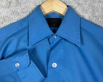 Vintage 60s Sears Comfort Shirt Perma Prest Blue Long Sleeve 15-33 Selvedge