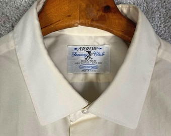 Camisa de vestir vintage de los años 60 Arrow Fenway Club para hombre, talla 16, color crema, manga corta, algodón, fabricada en EE. UU.