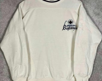 Moletom Bugle Boy vintage dos anos 90, tamanho XL masculino, com logo bordado, estilo Ivy League.