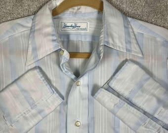 VTG 60s Van Heusen Dress Shirt Hampshire House MCM Blue White Medium Mens 15 32