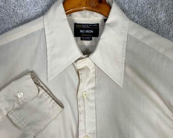 Camisa vintage de los años 70 de JCPenney para hombre, tallas 16-33, color crema, manga larga, con botones, fina.