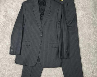 Traje de dos piezas para hombre Lauren Ralph Lauren, talla 44L (39x31), gris carbón, raya diplomática, lana.