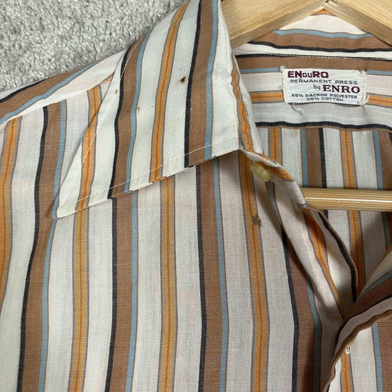 VTG 60s Enro Enduro Permanent Press Striped Shirt Mens Orange Atomic Mid Century View 6
