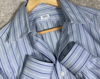 Vintage 80-tals Sulka-skjorta herr blårandig bomull långärmad 15 large