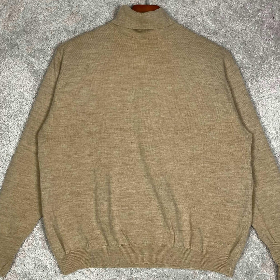 Vintage 70s Turtleneck Sweater Mens XL Tan 100% New Wool Superior 10s England, foto 2 di 5