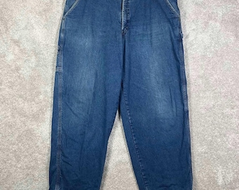 Vintage LL Bean Mens Blue Fleece Lined Carpenter Jeans Denim Work Fits 42x30 80s