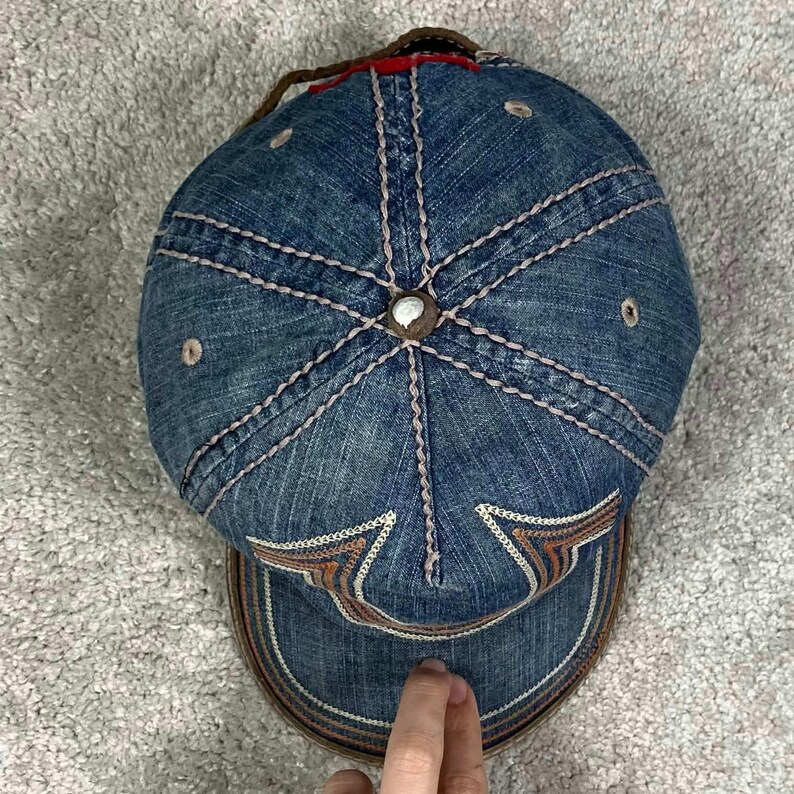 Vintage True Religion Horseshoe Denim Baseball Cap Blue Distressed Hat image 8