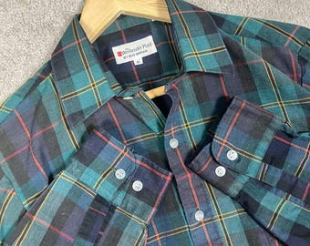 Vintage 80er Jahre Bud Berma The Weekender Kariertes Hemd Herren M Tartan Grün Langarm